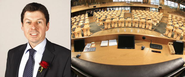 Presiding Officer Ken Macintosh MSP along with the view from his chair in the Chamber of the Scottish Parliament.