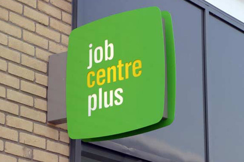 Job centre Plus sign.  Published under Open Government licence.